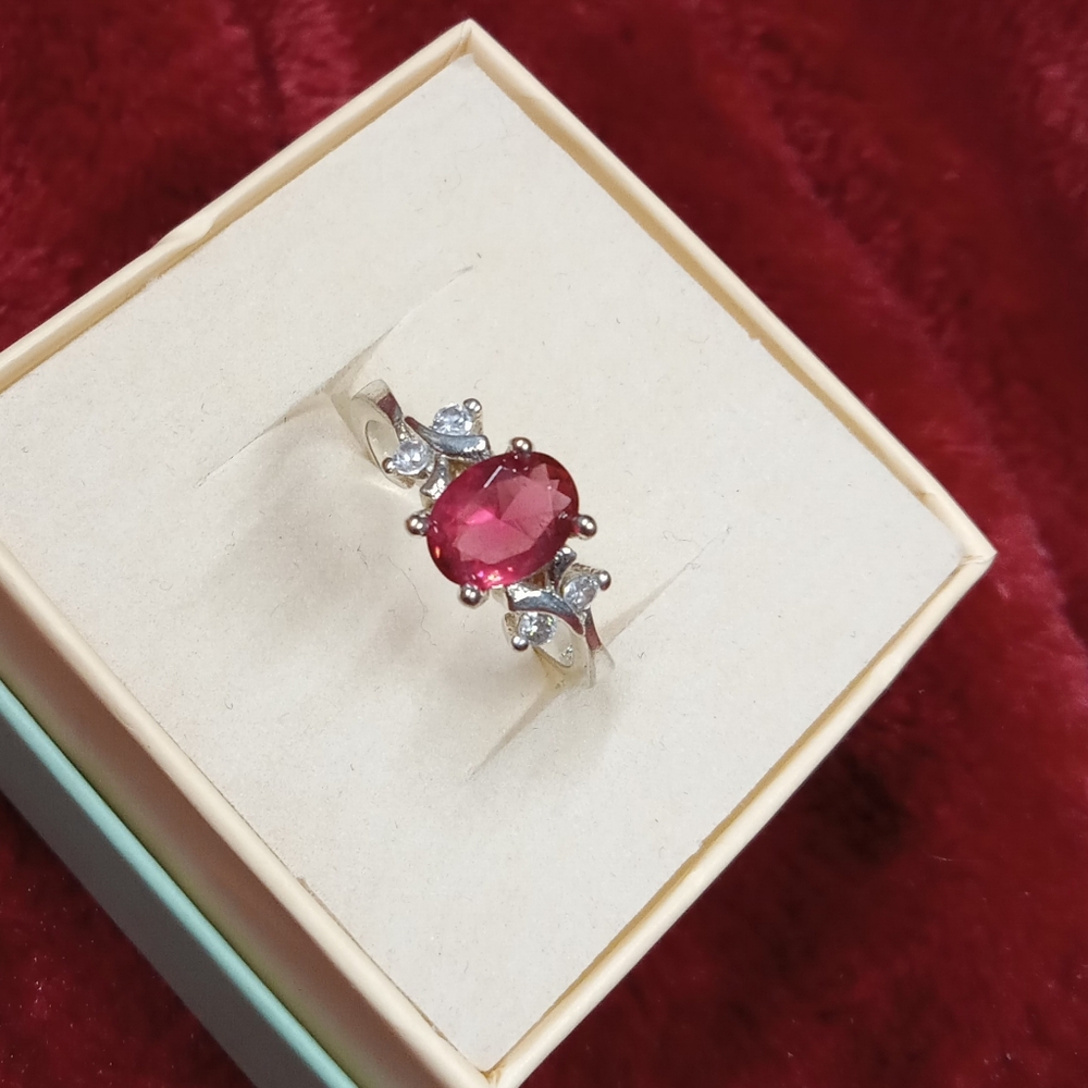 Sterling Silver Pink & White CZ Floral Ring Size 7 - Picture 3 of 14